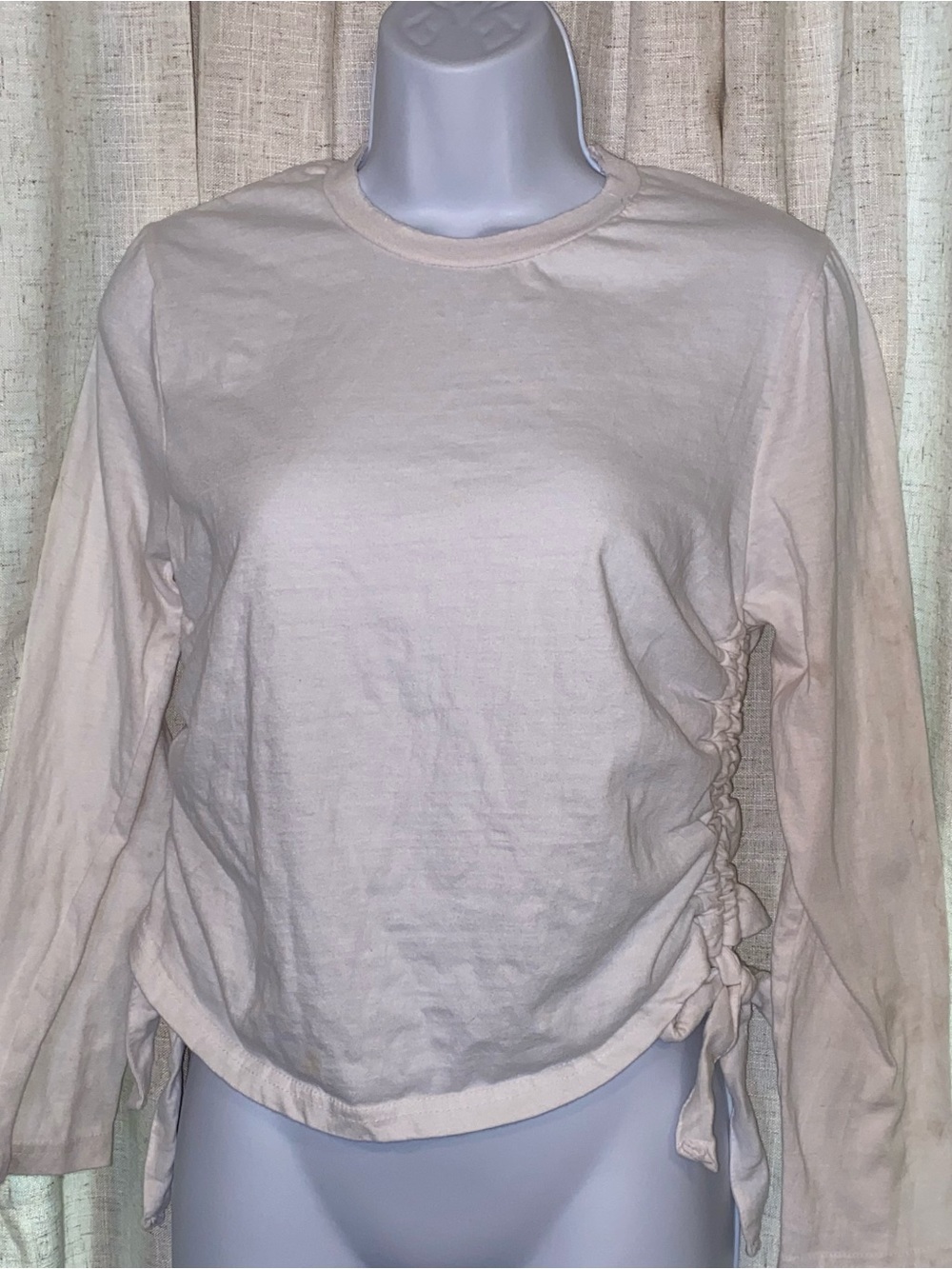 Full Circle Trends White Long Sleeve Ruched Side Tie Top Size Large